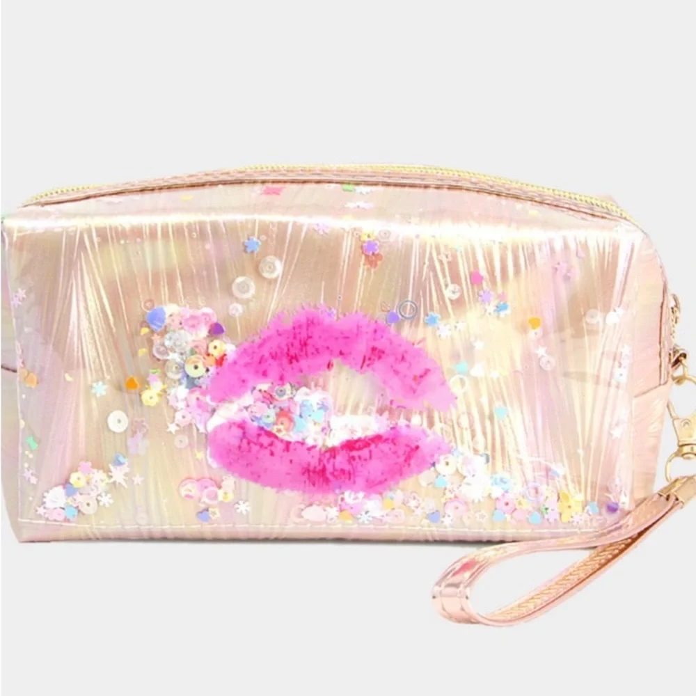 Metallic Gold - kiss Perfect -Style Make up Holder-Travel Bag 🎊 With Handle - Picture 1 of 4